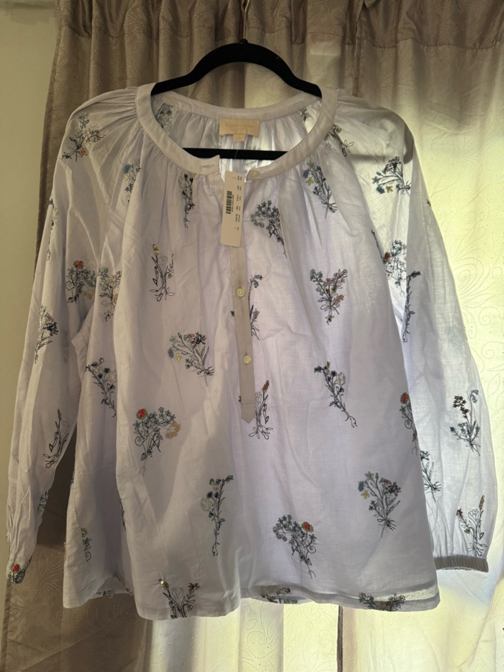J. Crew White Embroidered Button-Front Blouse
